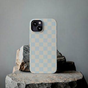 Slim Checkered Phone Case in Blue & Cream