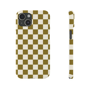 Slim Checkered Phone Case in Olive & Cream