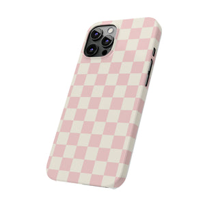 Slim Checkered Phone Case in Pink & Cream