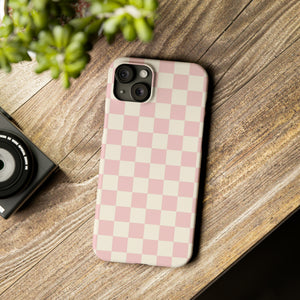 Slim Checkered Phone Case in Pink & Cream