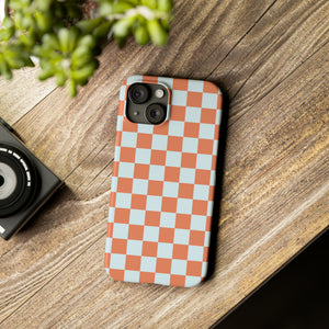 Slim Checkered Phone Case in Orange & Blue