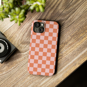 Slim Checkered Phone Case in Pink & Orange